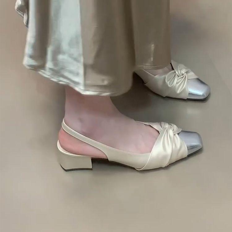 French Xiaoxiangfeng Bow Empty Bag Head Shoes Women's Summer Gentle and Transcendent Foreign Temperament Square Head Evening Sandals