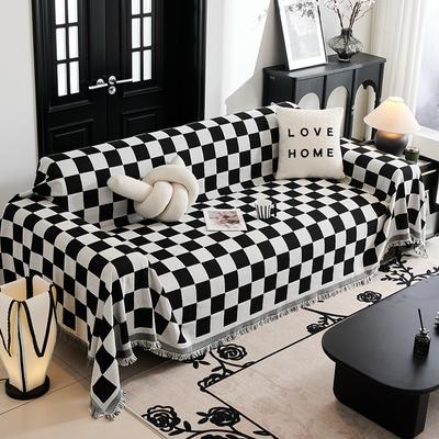 Retro Schachbrett Couchtuch Decke Universell für alle Jahreszeiten Quaste Zweiseitig Sofa Tuch Outdoor Camp Strandtücher Sofa Sessel