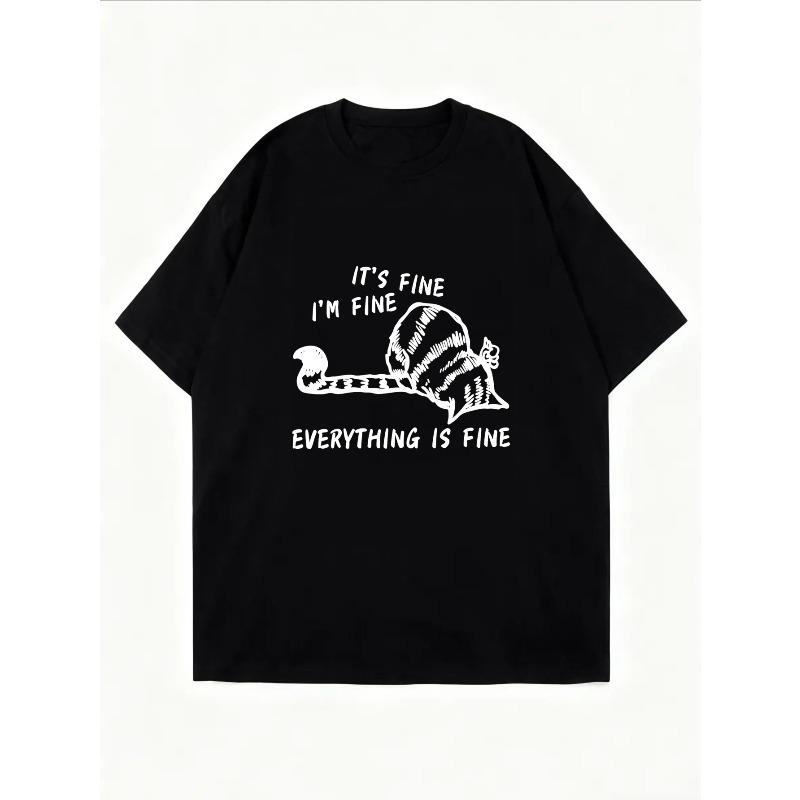 White T Shirt With Turtle And Text Its Fine Im Fine Everything Is Fine Graphic Print Casual Everyday Wear For Women