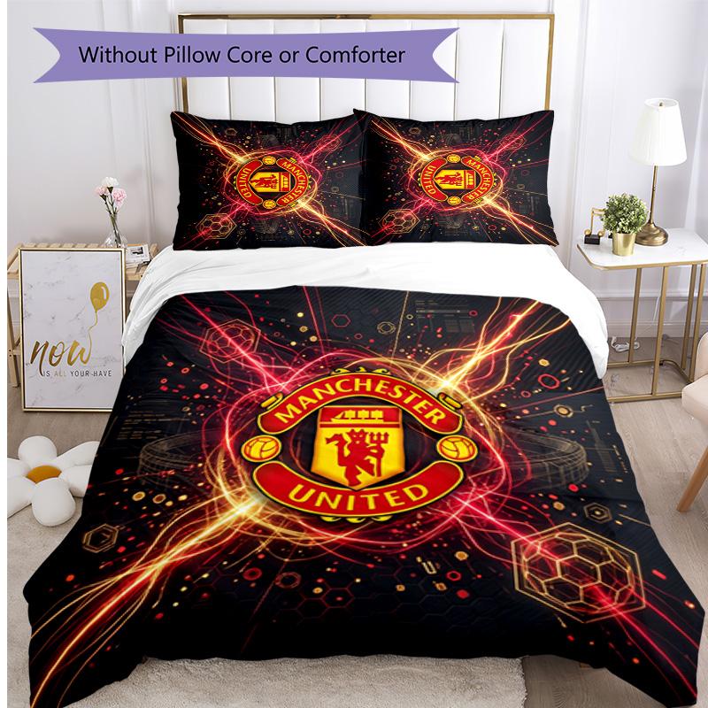 Set Lenzuola Stampato Manchester United 3 Pezzi Morbido Delicato sulla Pelle Lavabile Copripiumino e Federe Set Tutte le Stagioni Camera da Letto
