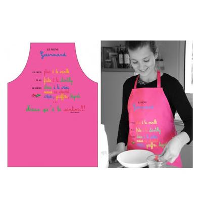 [Q0838] - Children's Apron 'Menu Gourmand' Fuschia Pink - 59x46 Cm
