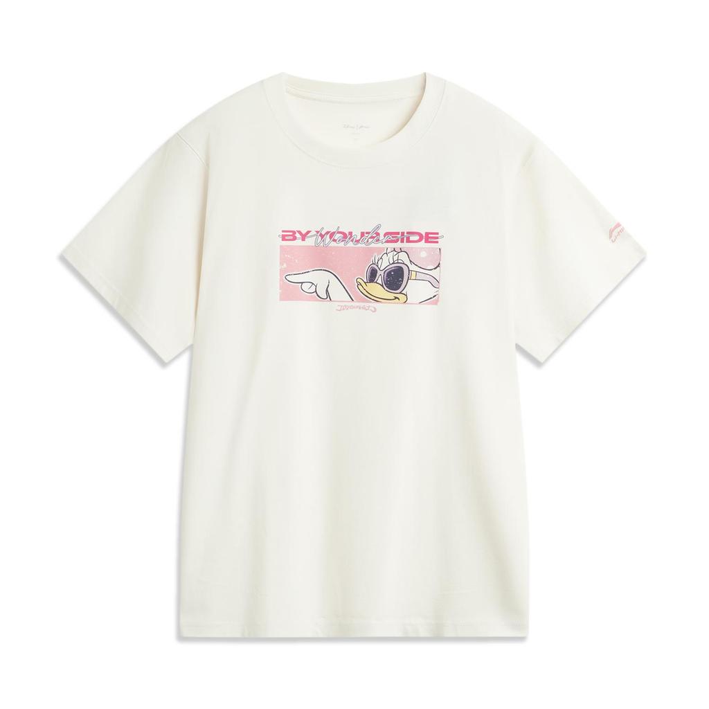 Li Ning X Disney Collaboration Versatile Breathable Loose Soft Comfortable Short Sleeve T-Shirt Women Tops Off-White AHSUA82-5