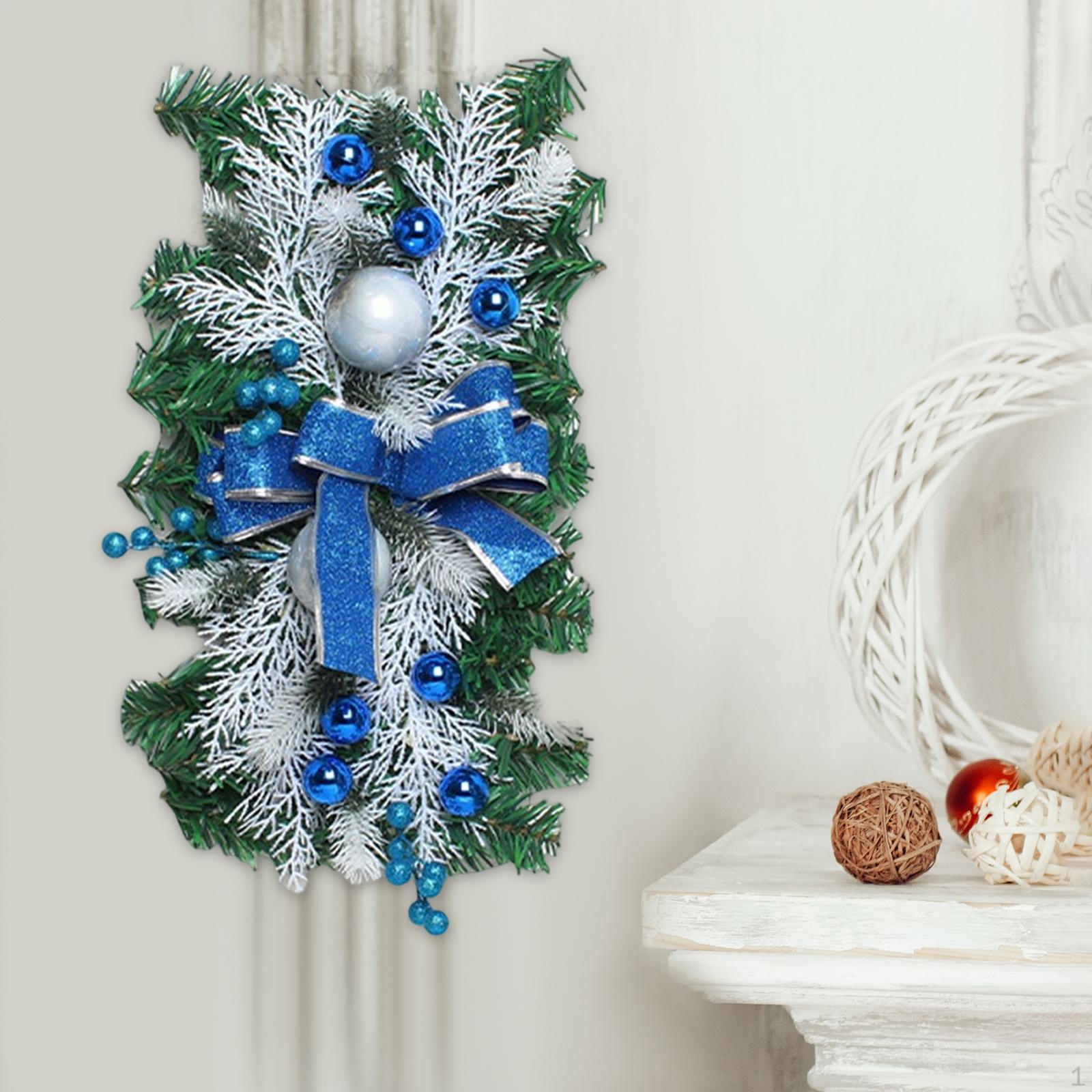 

Artificial Stair Swag, Wreath Gift Bow Ornaments Garland for Party Fireplace Blue