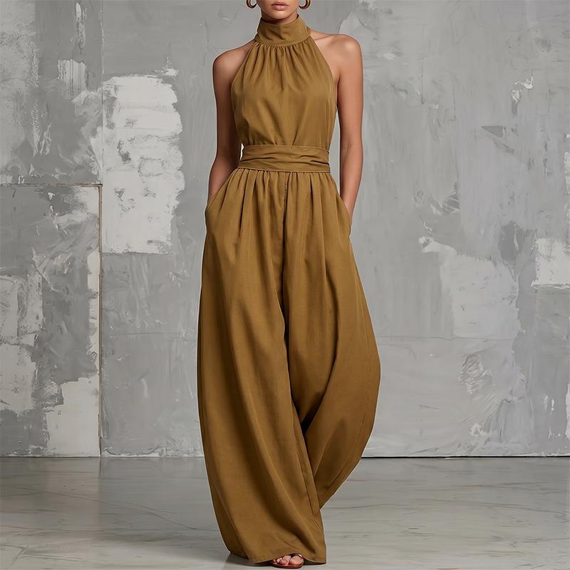ZANZEA Damen Lässiger schulterfreier ärmelloser Jumpsuit mit weitem Bein 2XL khaki