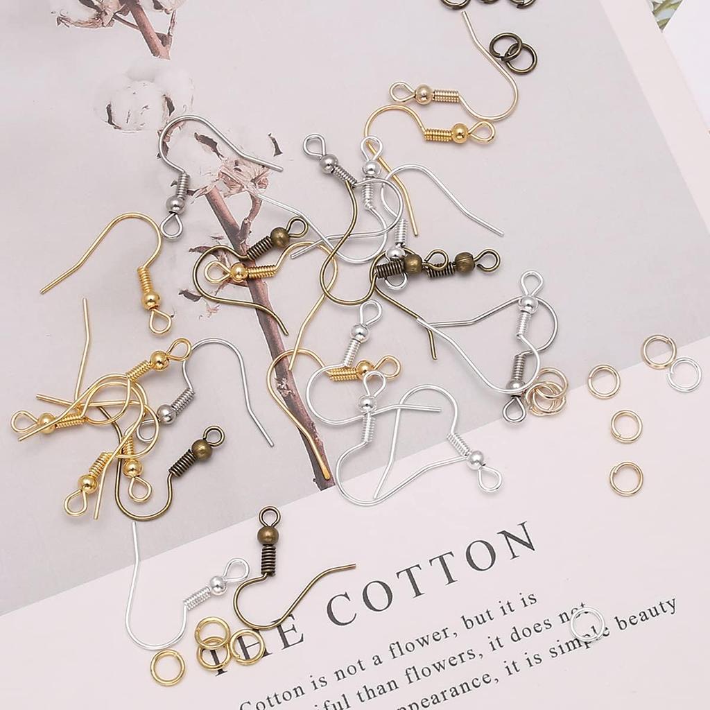 Earring Making Kit with Jewelry Hooks, Fish Hook Earrings, Backs, Jump Rings for Repair, Gifts