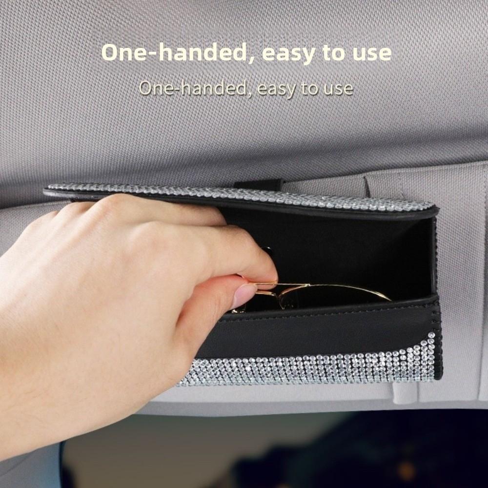 Luxury Car Eyeglasses Holder Rhinestone Sunglasses Storage Box Sun Visor Glasses Case  for Women