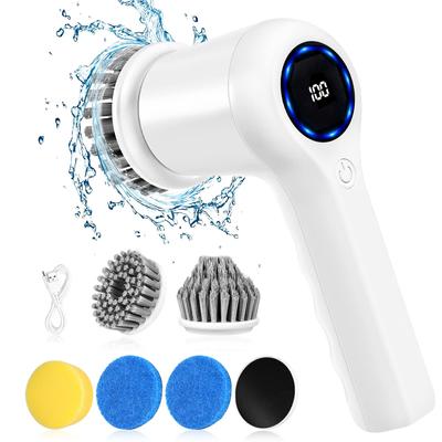 Elektrischer Spin Scrubber, Power Scrubber Kabelloser Elektrischer Duschschrubber mit Digitalanzeige und 5 Austauschbaren Köpfen, 2 Einstellbare Geschwindigkeiten