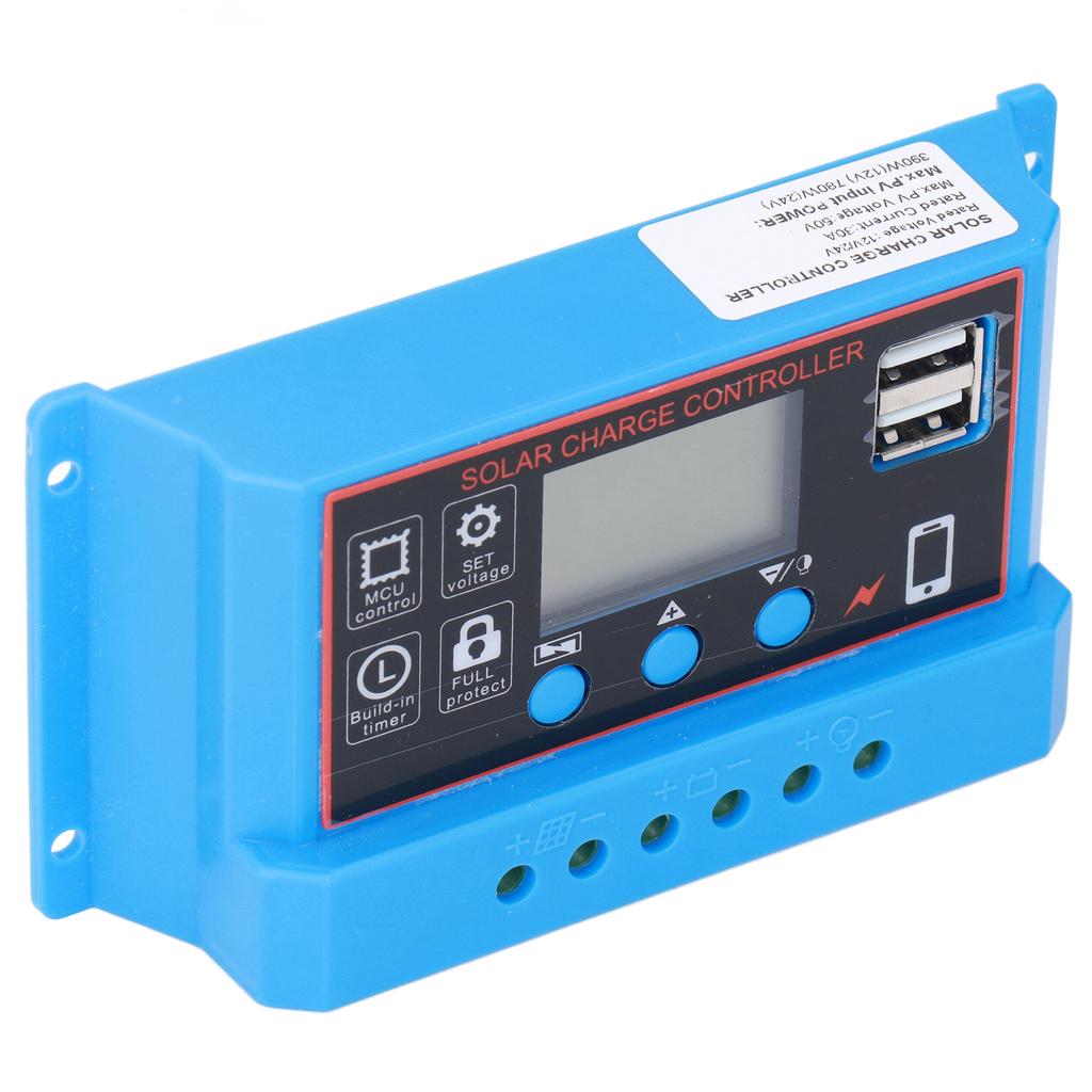 Solar Panel Charge Controller LCD Display PWM Photovoltaic Charging Regulator 12V 24V30A
