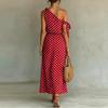 Robe Longue Décontractée pour Femme, Épaule Dénudée, Sans Manches, Coupe Ample, Imprimé Pois, Design à Nouer sur un Côté, Tissu Léger