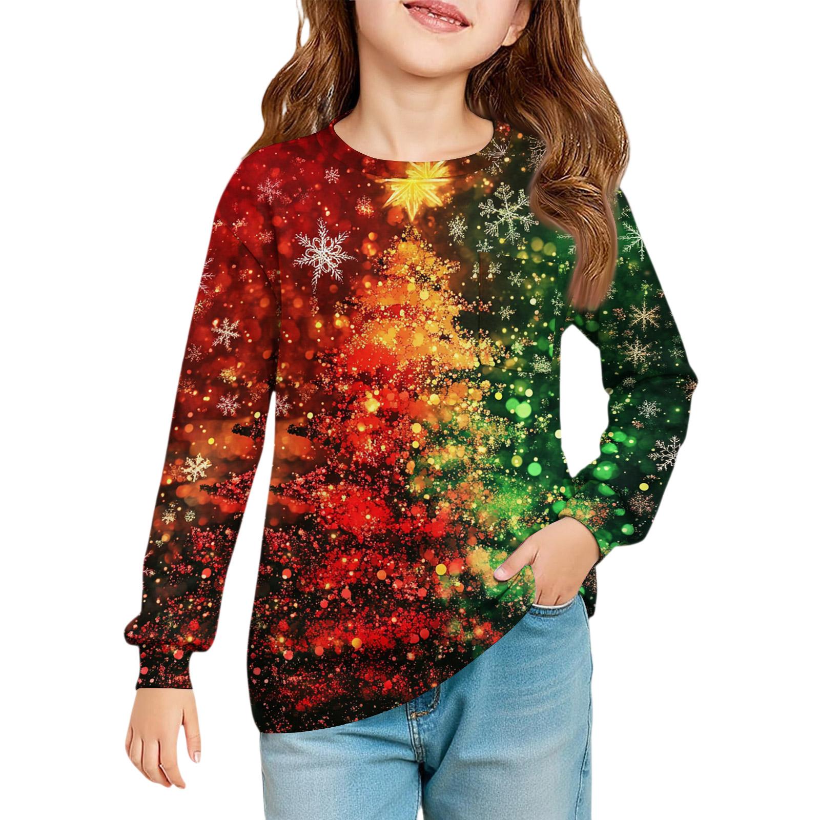 

Рождественская блузка с длинным рукавом для девочек - Туника с круглым вырезом и мягкой талией 120 жёлтый