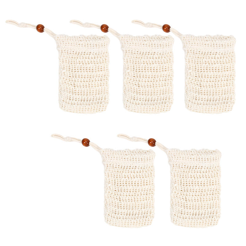 5PCS Natural Sisal Soap Bag Foaming Net Face Wash Cleanser Cleanser Foaming Net Household Foam Soap Bag Net Soap Saver Pouch