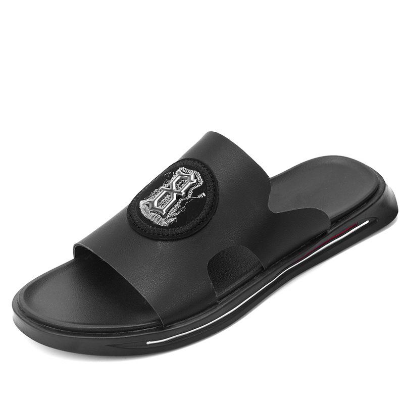 

Plain version dynamic cool slippers men s summer flip-flops men s cowhide sandals men s shoes two-layer cowhide beach shoes 44 чёрный