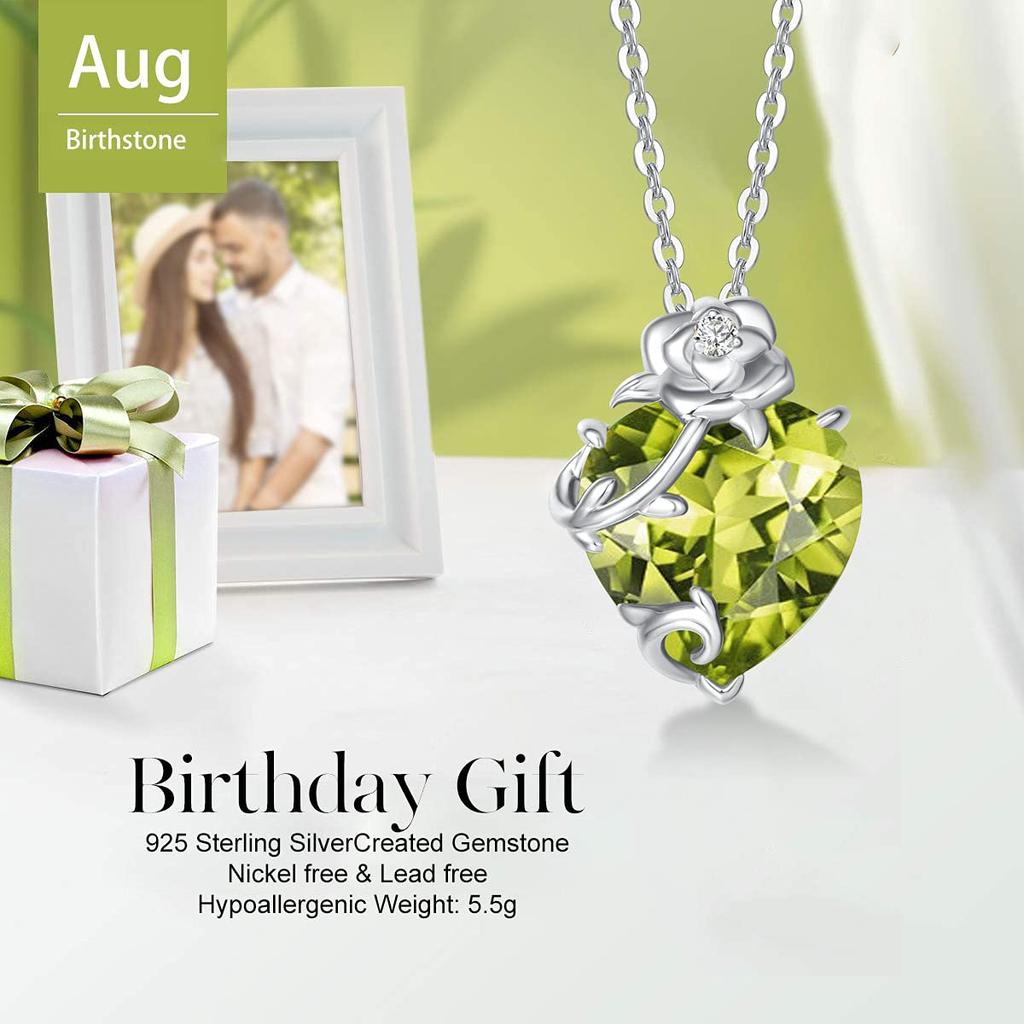 AGVANA Synthetic Peridot August In Full and 925 Sterling Perfect for White Gift Wrapping Included Women's Necklace, Birthstone, "Flowering Bloom"