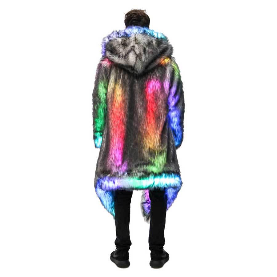 Cappotto in Pelliccia LED da Carnevale con Cappuccio Cosplay Euro-Americano da Uomo per Festival Musicali