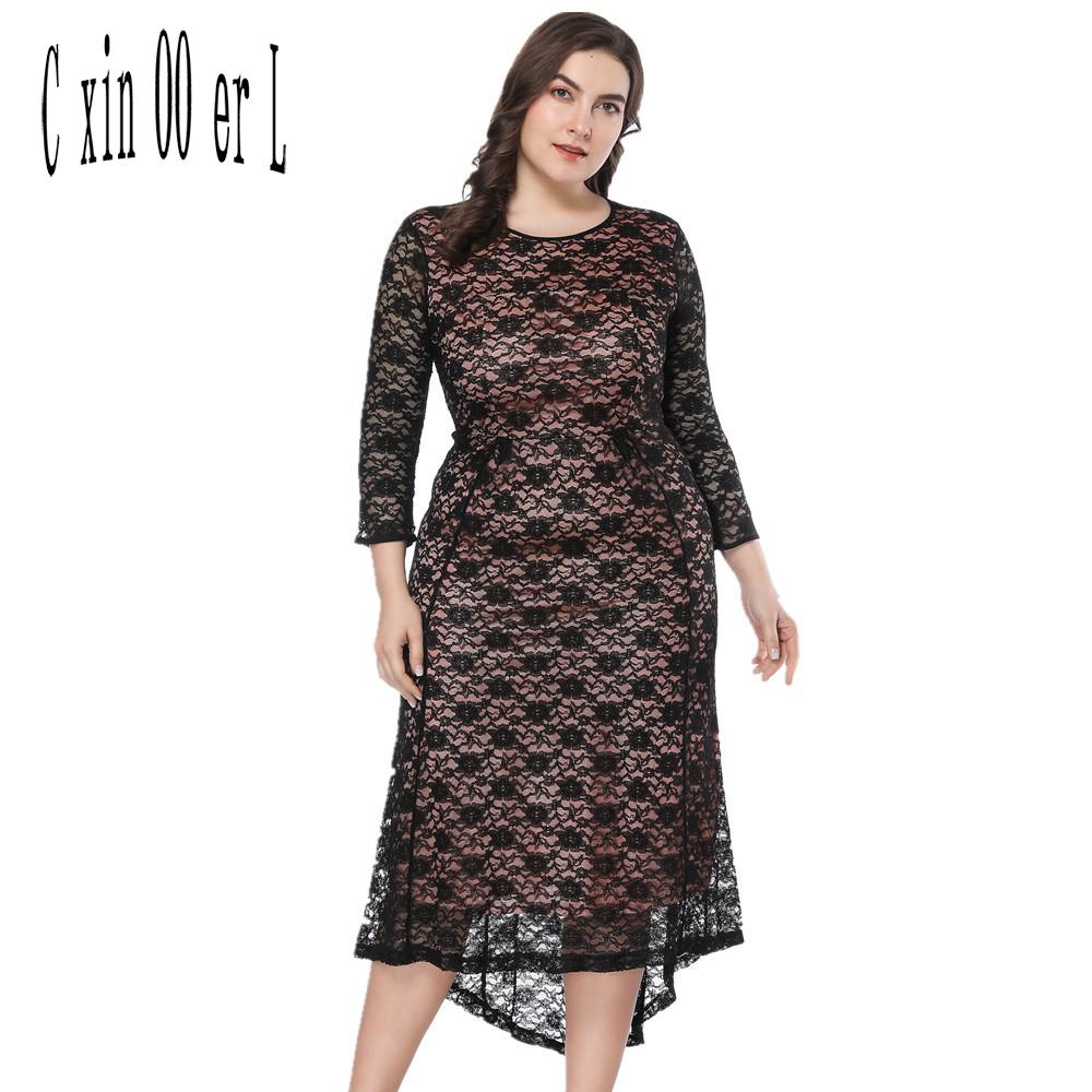 Summer Autumn Hollow Out Back Sexy & Club Women Dresses Plus Size 5xl Lace Black Dress