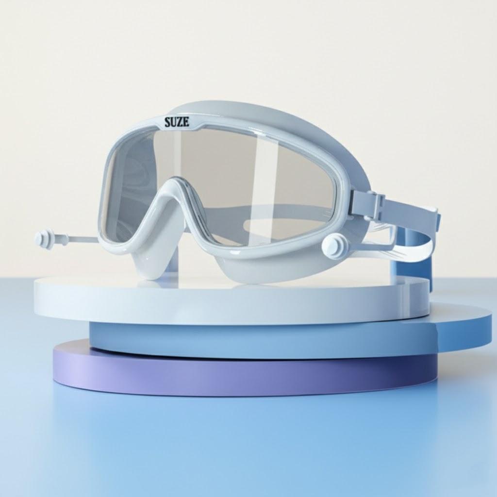 

Большие плавательные очки с HD-линзами из поликарбоната, защита от запотевания, нескользящая силиконовая прокладка, аксессуары для плавания с кейсом для хранения белый