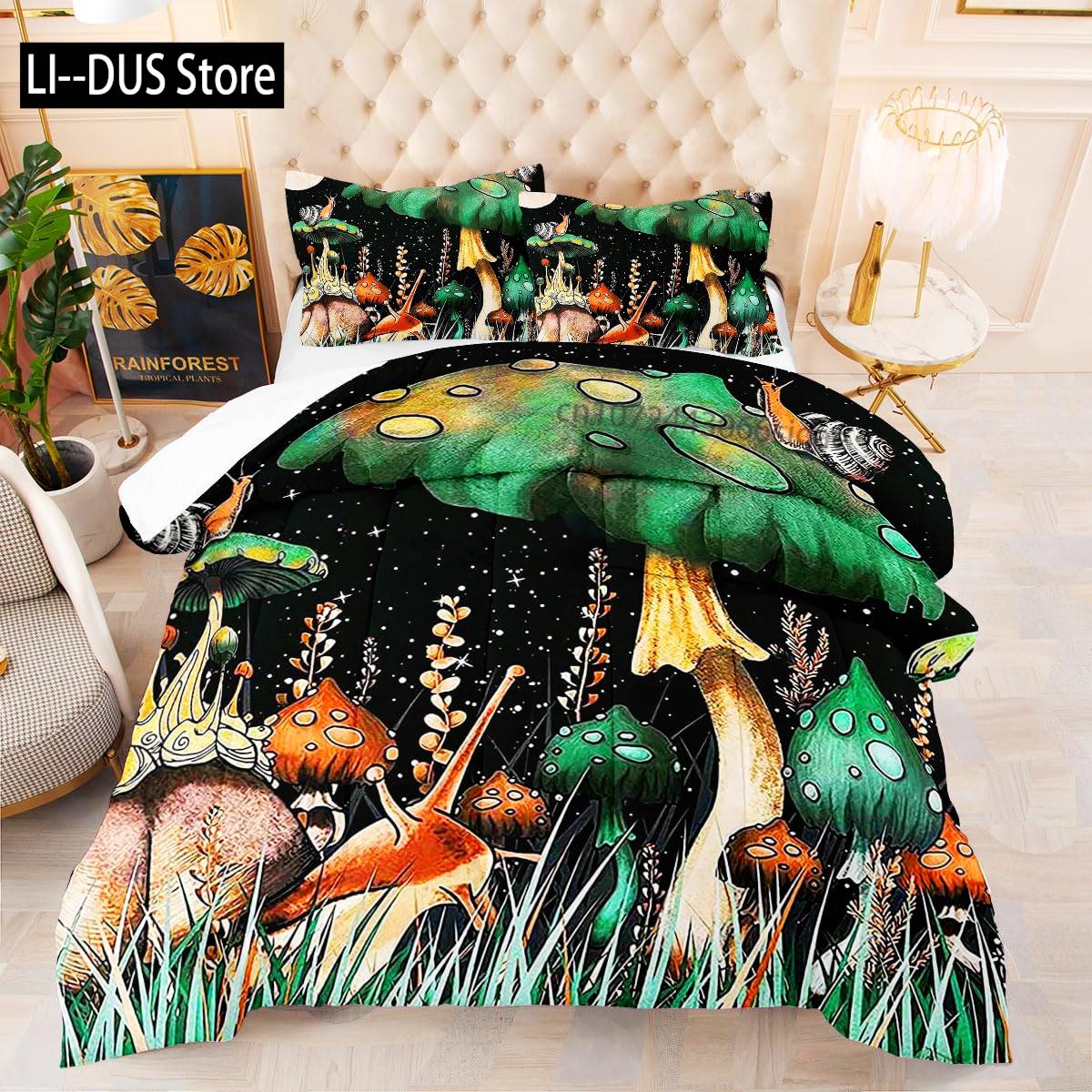 

Comforter Cute Mushroom Bedding Set Twin Full Size Kids Comforter Set For Teens Room Decor Comforter (quilt)-EU Single(135*200cm)3pcs