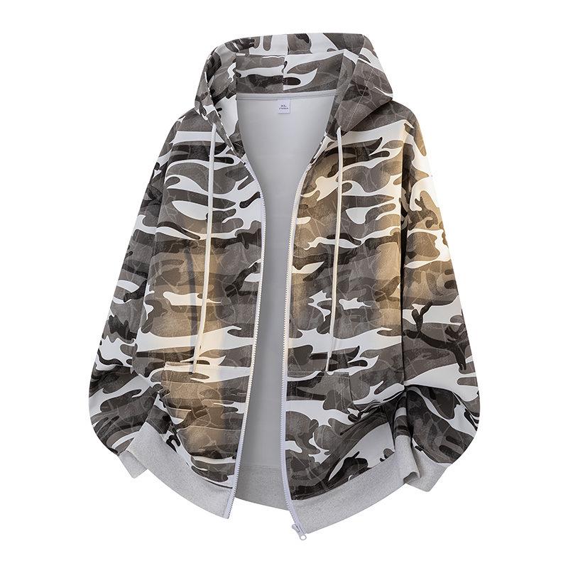 Men's Autumn 2025 Camouflage Cardigan Hoodie Retro Baseball Zipper Jacket