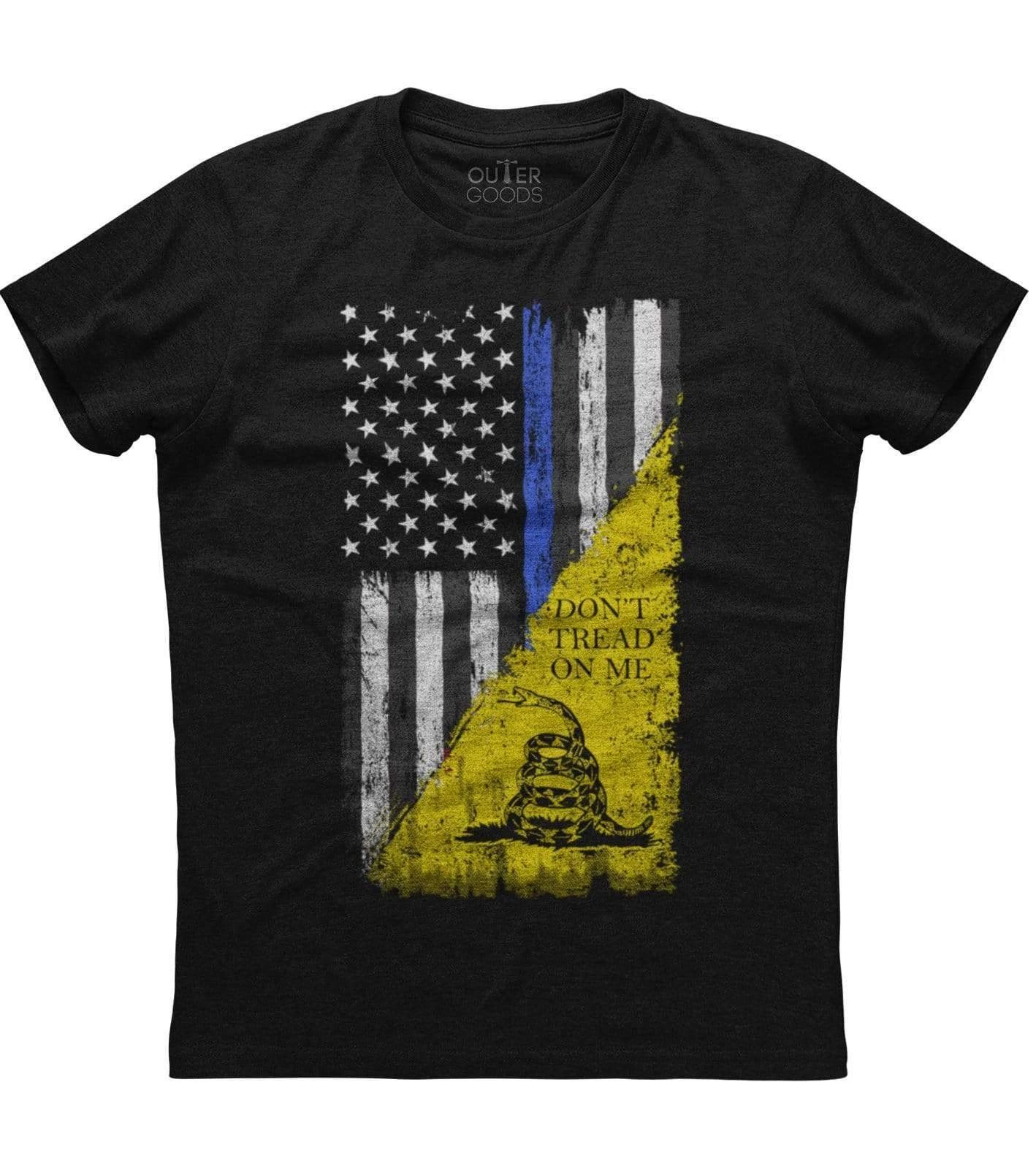 Mens Thin Blue Line Don t Tread On Me Gadsden Flag Patriotic T-Shirt American US XL