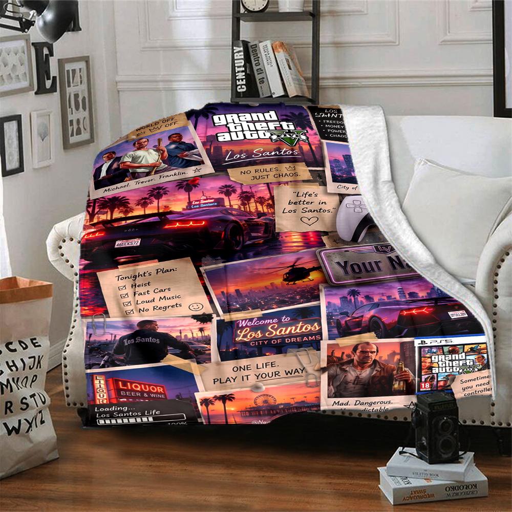 Grand Theft Auto Personalized Name Blanket Multi-purpose Customizable Blanket Durable Comfort Throw For Nap Home Decor Office Couch All-Season Use