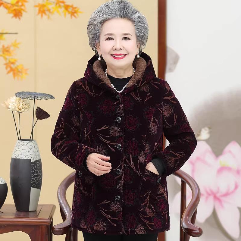 Grandma's Hooded Winter Coat: Thickened Cotton-Padded Jacket for Middle-Aged and Elderly Women