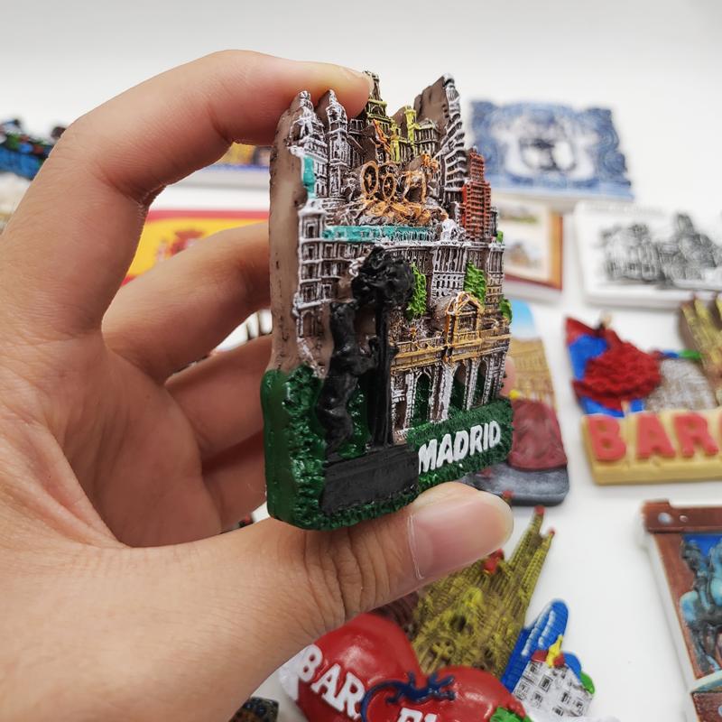 Kühlschrankmagnet mit Spanien-Land-Souvenir, Madrid, Barcelona, Magnetmagnete für den Kühlschrank, Kunstharz, bemalt, dekoratives Kunsthandwerk