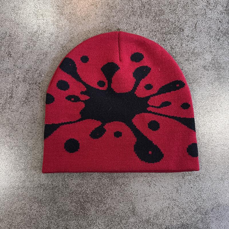 Water Drop Print Knit Beanie Men Women Soft Stretchy Skull Cap for Street Fashion Casual Outing Trendy Unisex Winter Hat