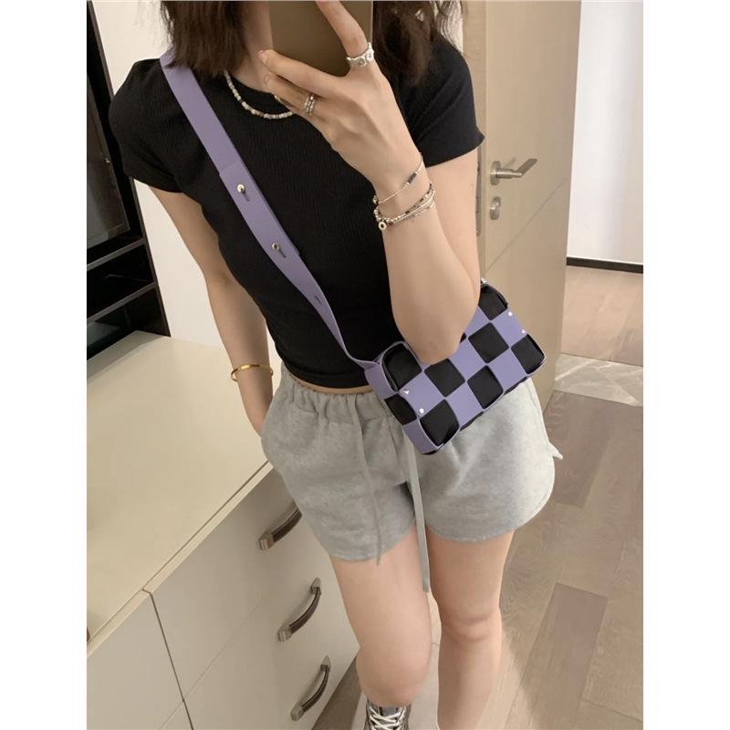 

Geometric Checkerboard Crossbody Bag - Japanese Stay-at-Home Style 21*4*13cm фіолетовий
