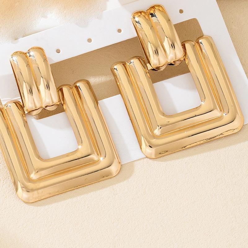 

Пара ретро золотых геометрических квадратных полых глянцевых серег, женские серьги, повседневные подарки для отпуска