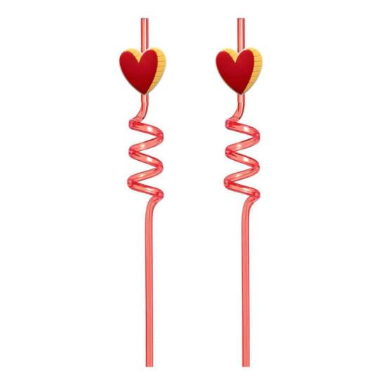 2Pcs Colorful Spiral Straws Creative Drinking Straws with Heart Lip Cake Charm Romantic Pink