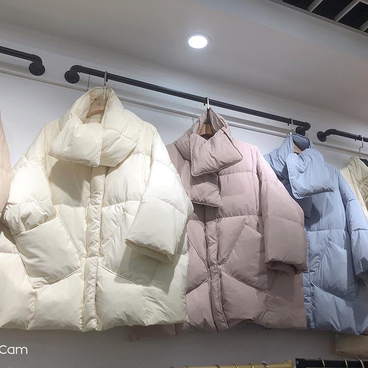 

Women s Mid-Length Collarless Down Jacket with Scarf - Casual, Loose, Slimming Korean Style One Size