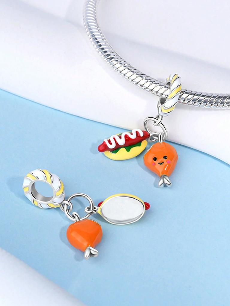 Charms Plata Copper Colors Delicious Food Pizza Roast Chicken Bead Pendant For Original Bracelet For Women Diy Jewelry Love Gift