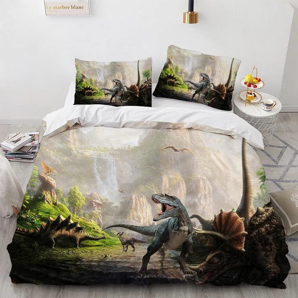 Dinosaur Duvet Cover Set King Queen Size For Kids Boys Girls Polyester Bedding Set Cartoon Wild Animals Pattern Comforter Cover
