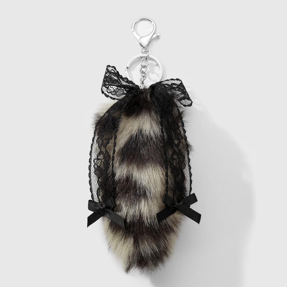 New Y2K Style Fluffy Tail Keychain Lace Bow Leopard Print Bag Pendant Soft Gift Keychain Pendant Backpack Decoration
