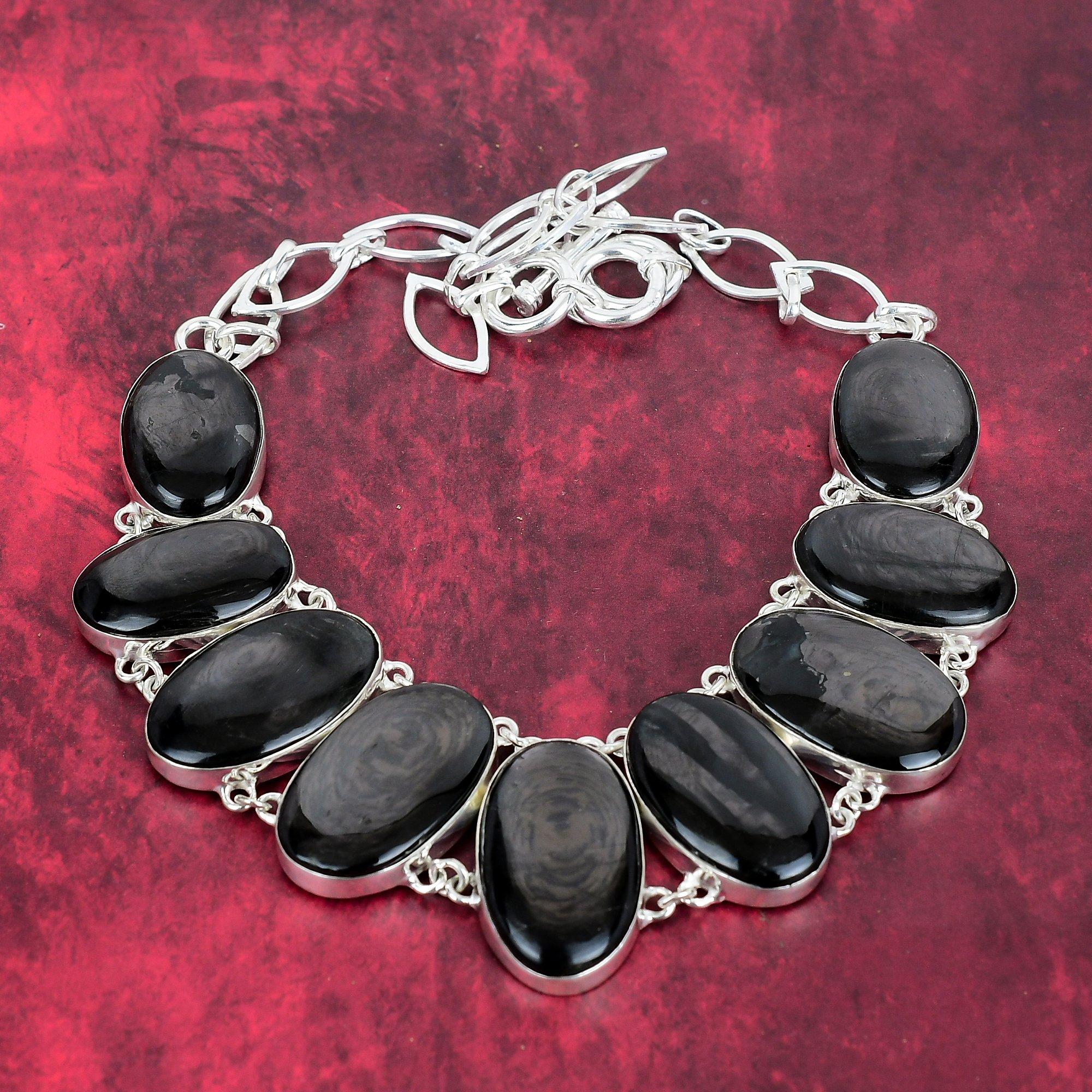 

Ожерелье из натурального черного обсидиана, ювелирные изделия из драгоценных камней, ожерелье из стерлингового серебра 925 пробы, регулируемое ожерелье-цепочка ручной работы, подарок для ювелирных изделий для жены Adjustable with 18 inches чёрный