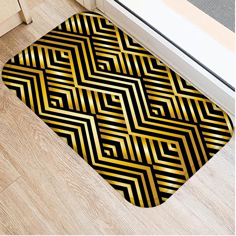 Black Gold Striped Welcome Door Mat Living Room Balcony Hallway Entrance Non-slip Rugs Bedroom Kitchen Laundry Room Floor Mats