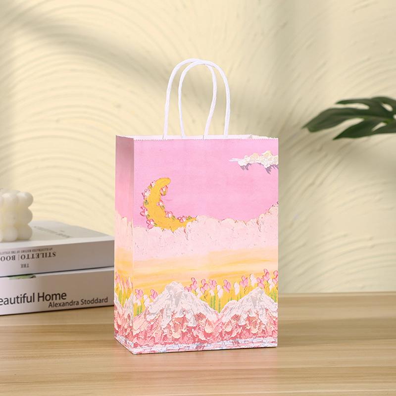 

Подарочный пакет для картины маслом на луне, крафт-бумага, упаковка для подарков на свадьбу и день рождения, сумка-тоут, переносная сумка для покупок, ручная сумка, праздничные атрибуты 15X8X21