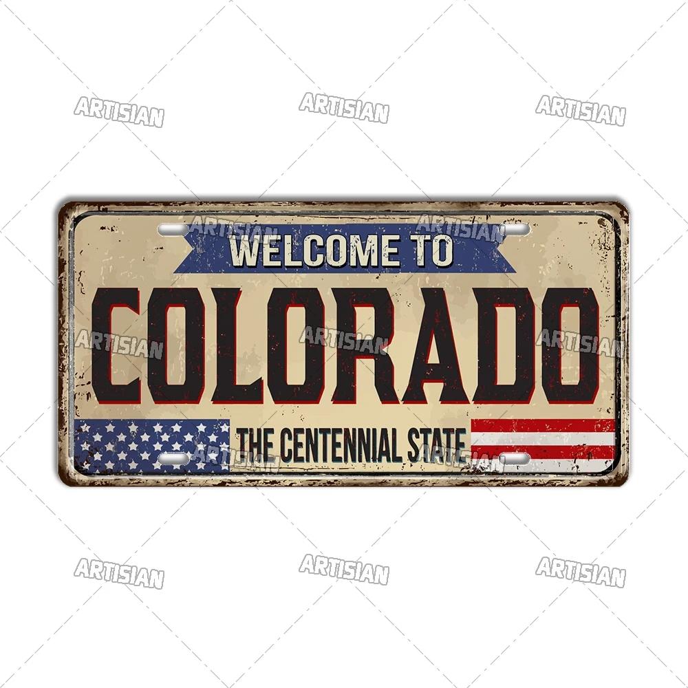 Artisian USA - Καλώς ήρθατε στην Πόλη Διακοσμητική Πινακίδα Κυκλοφορίας | Μεταλλική Πινακίδα από Κασσίτερο για Τοίχο, Γκαράζ, Μπαρ - Σχέδιο Ορόσημο