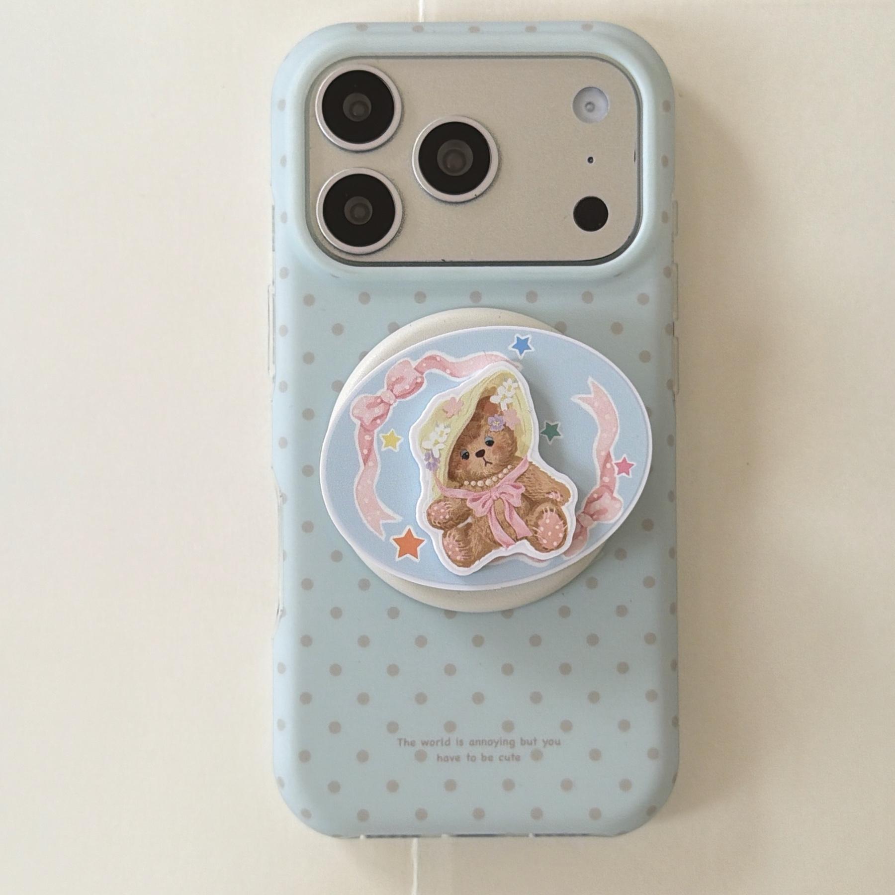 

Small fresh isn t blue polka dot magnetic case, suitable for Apple 17promax mobile phone case iPhone16 bear bracket 15promax. iPhone 17promax