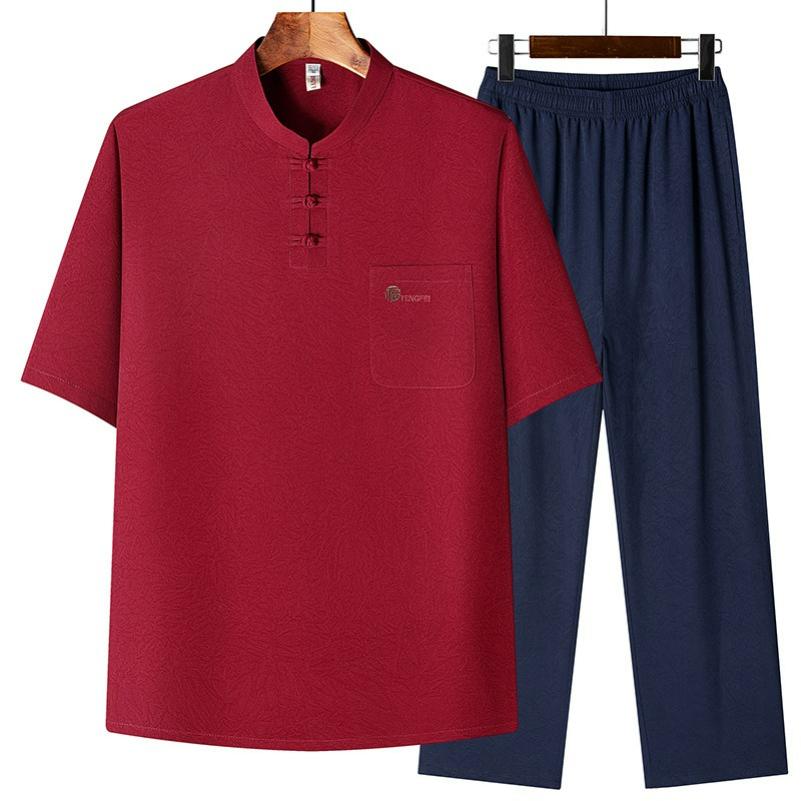 Chinese Style Tang Suit Men's Chinese Style Men's Summer Dad Suit Casual Loose Summer Suit