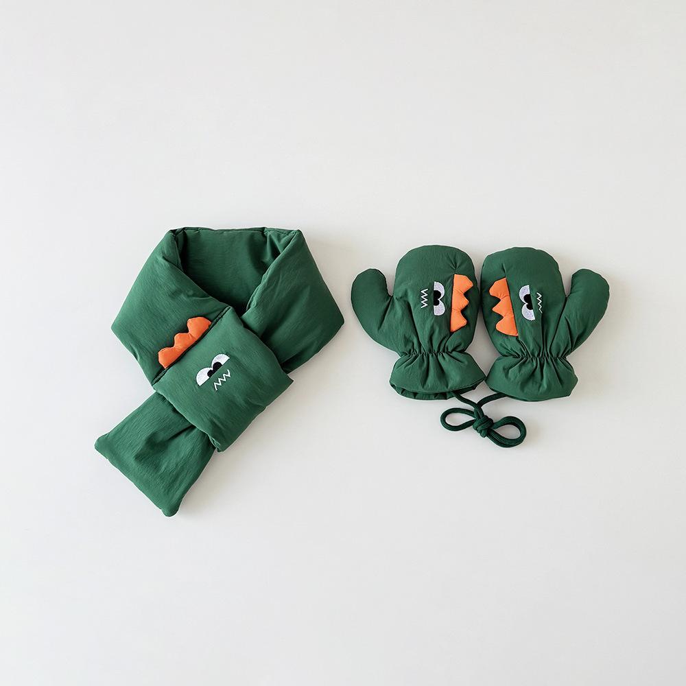Winter New Children's Scarf Gloves Set Boys and Girls Korean Version Cartoon Warm Scarf Windproof Thickened Gloves