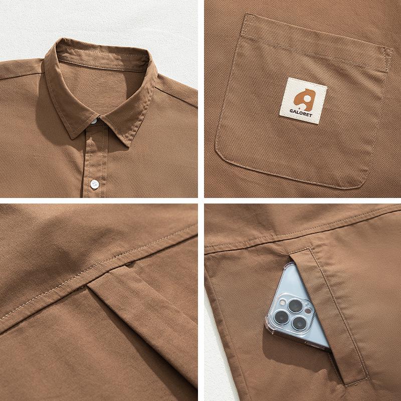 Hanlu Heren Japans Stijl Patchwork Kortmouw Werkkleding Shirt met Dubbele Zijzakken