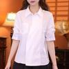 Damen Weiße Asymmetrische Bluse Reverskragen Kurze Ärmel Taschendesign Lässig Lockere Passform Oberteil