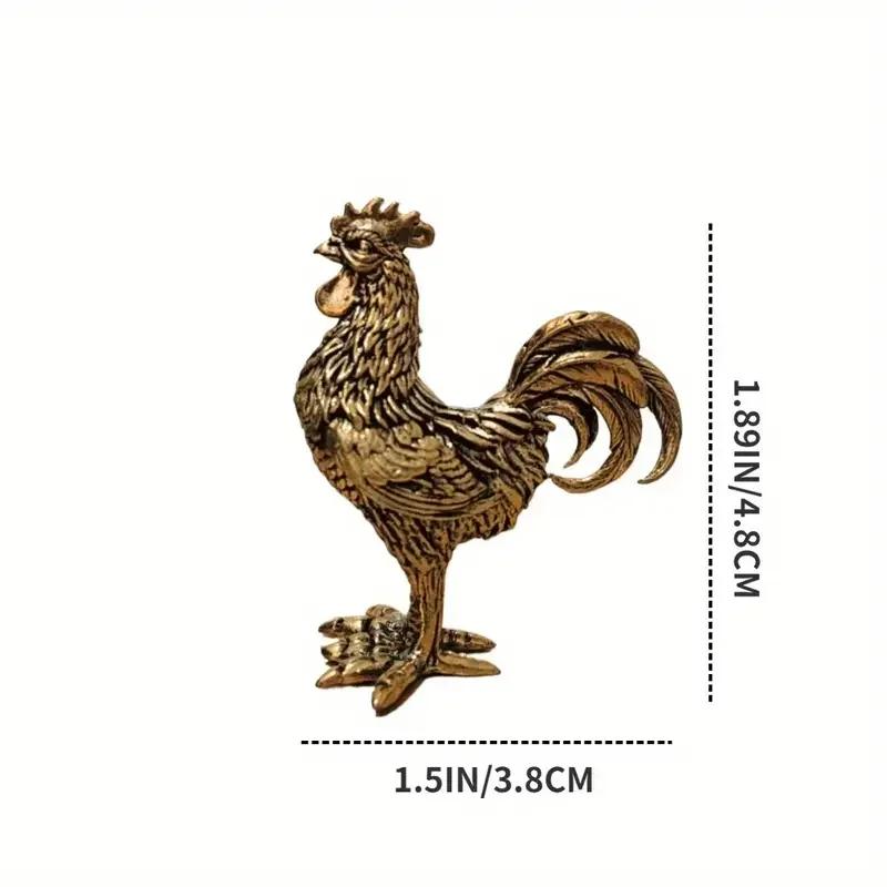 Elegant Brass Rooster Figurine - Intricate Golden Crafts Decor for Home, Office, or Gift, Detailed Feathers Comb, Rustic Table