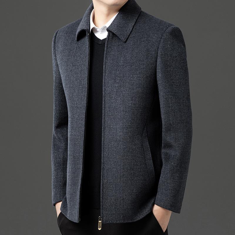 New Autumn Lapel Fashion Men's Jacket Solid Color High-end Business Casual Middle-aged Men's Top