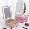 LED Make-up Aufbewahrungsbox Kosmetiktasche Mit Spiegel Für Frauen Tragbar Touch Licht Aufbewahrungs-Organizer Kabellose Make-up Box