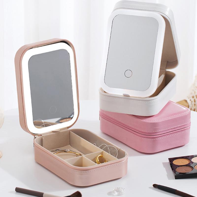 LED Make-up Aufbewahrungsbox Kosmetiktasche Mit Spiegel Für Frauen Tragbar Touch Licht Aufbewahrungs-Organizer Kabellose Make-up Box