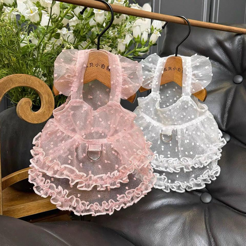 Lace Mesh Pet Dress Summer Princess Style Dog Clothes Maltese Breathable Suspender Sweet Little Dog Skirt