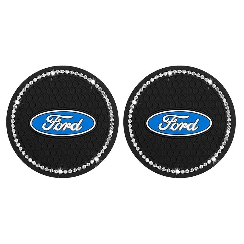 

2Pcs Diamond Car Coaster Water Cup Slot Non-Slip Mat Pad For Ford Mondeo Fusion Focus Fiesta Kuga Edge Transit Ecosport MK4 A