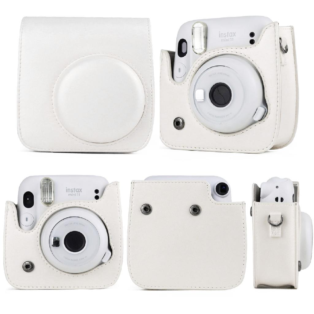 Einfarbige Ganzkörper-Kameratasche aus Leder mit Riemen für FUJIFILM Instax mini 11